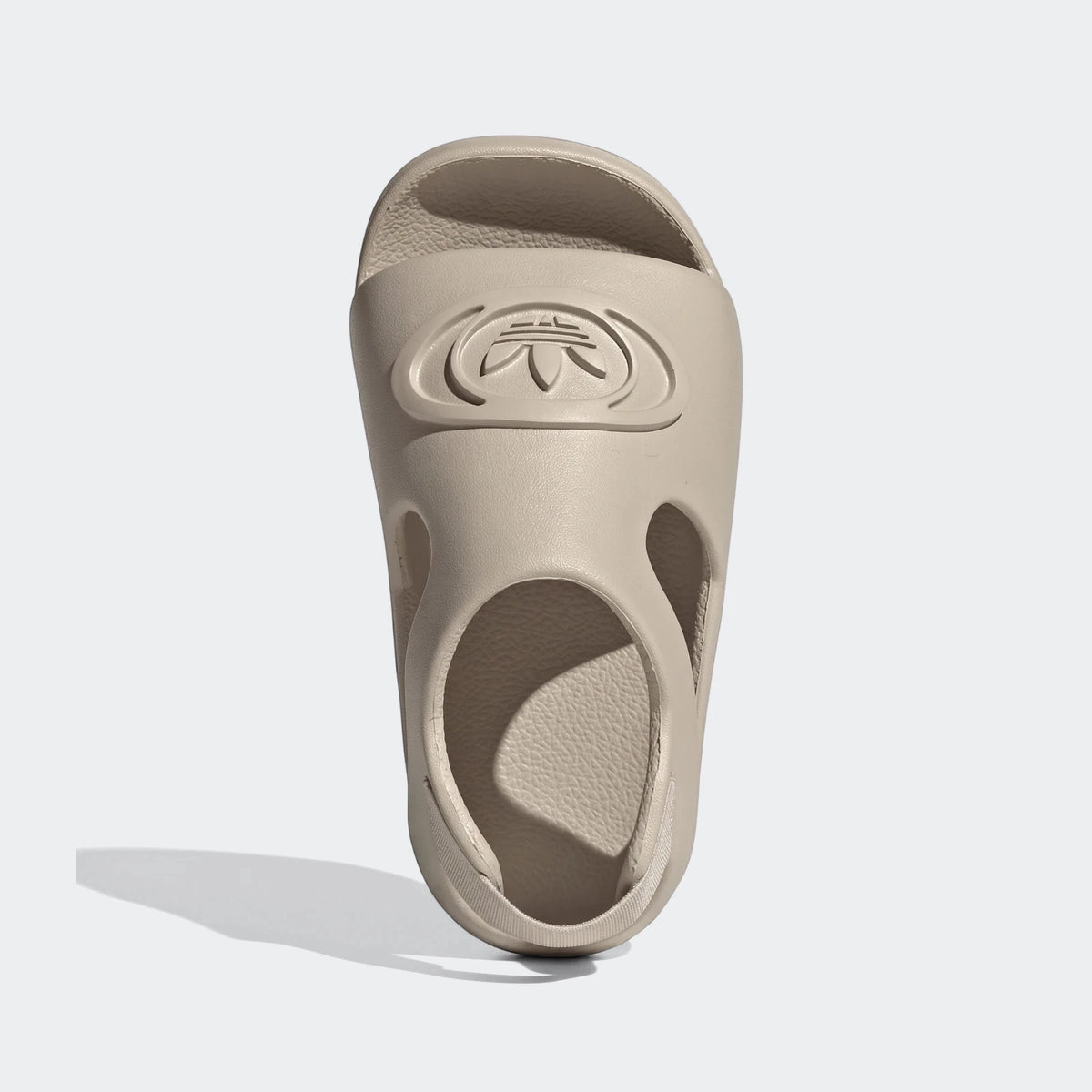 Beige Adidas Campus 00S Foam Slide, shown from a top-down view with embossed Trefoil logo detail.