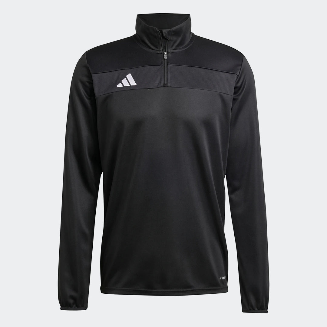 Black Adidas Z.N.E. Track Top for men, front view, featuring a half-zip closure and white logo on the chest.
