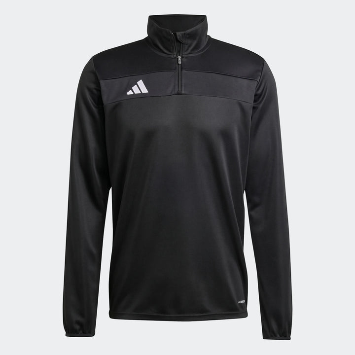 Black Adidas Z.N.E. Track Top for men, front view, featuring a half-zip closure and white logo on the chest.