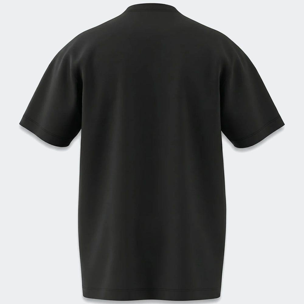 Black Trefoil T-Shirt for men, back view, showcasing the comfortable fit, short sleeves, and smooth fabric texture.