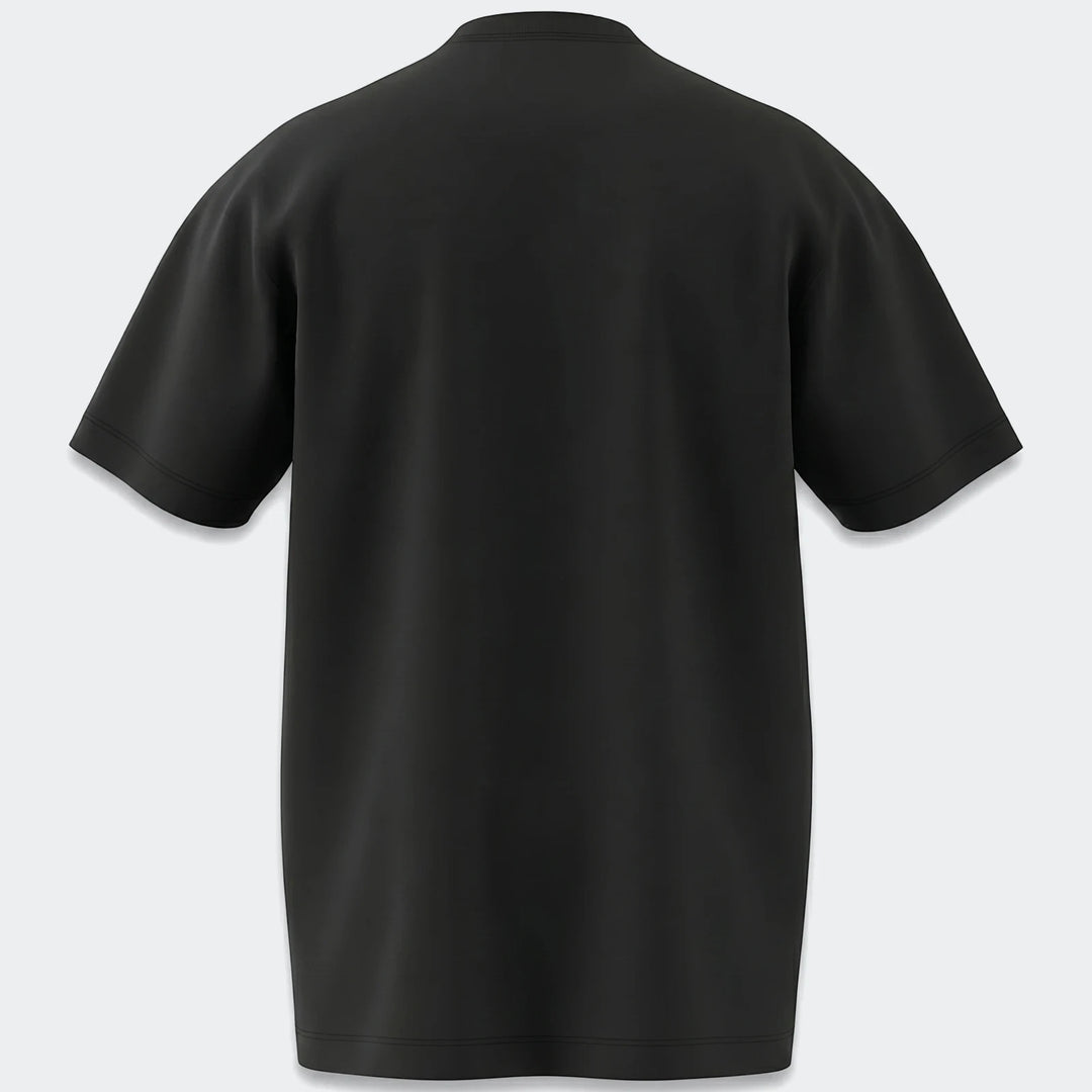 Black Trefoil T-Shirt for men, back view, showcasing the comfortable fit, short sleeves, and smooth fabric texture.