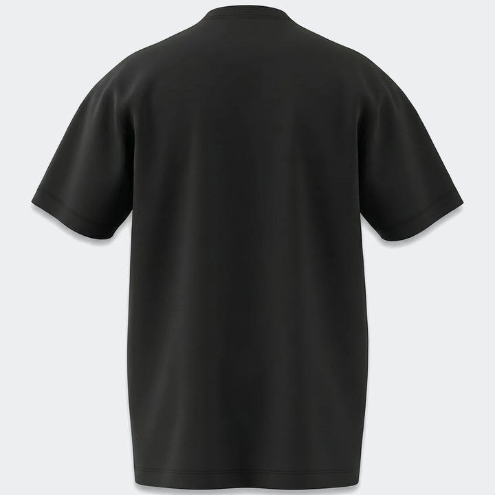 Black Trefoil T-Shirt for men, back view, showcasing the comfortable fit, short sleeves, and smooth fabric texture.