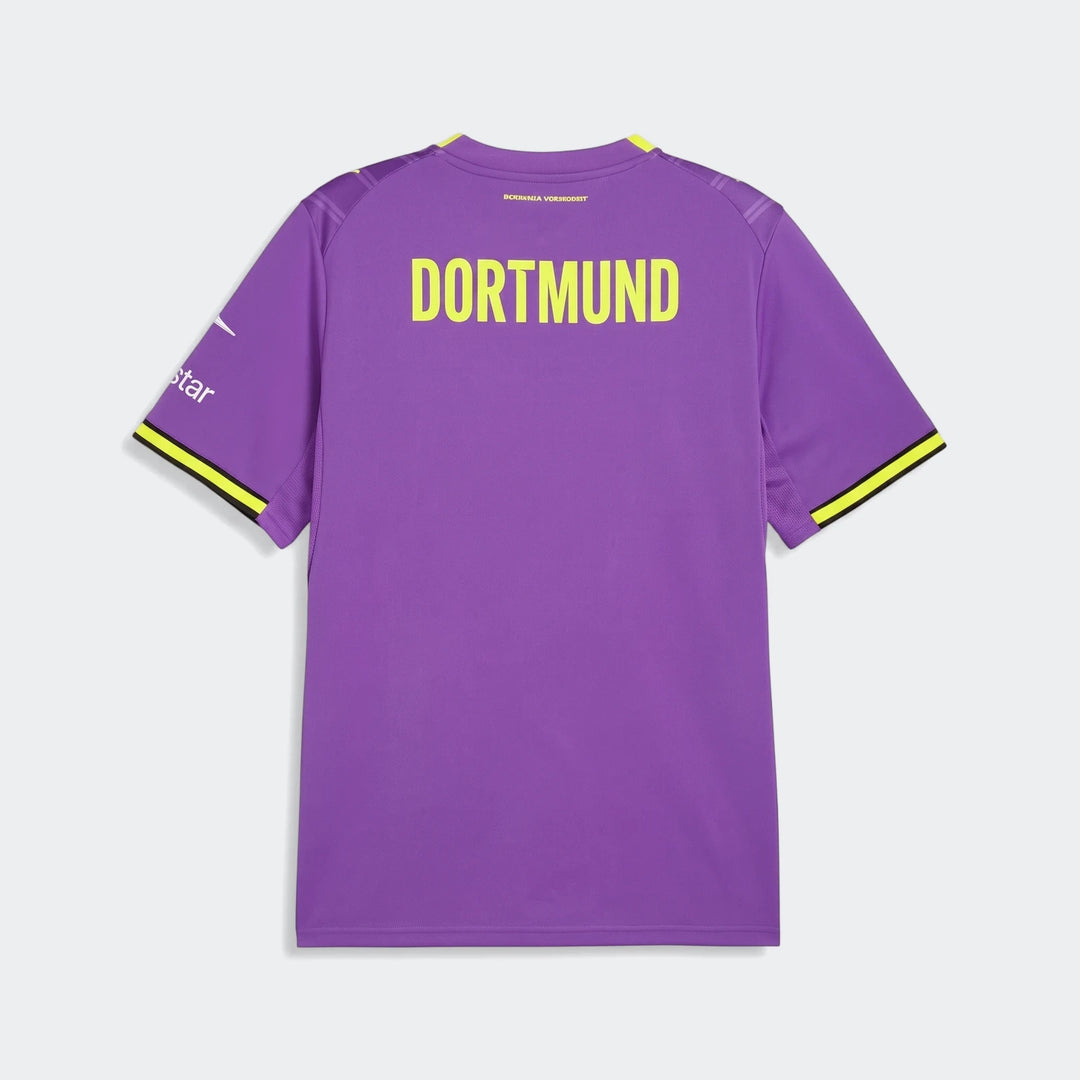 Borussia Dortmund 26/27 Third Jersey for men, purple with yellow DORTMUND text on the back.