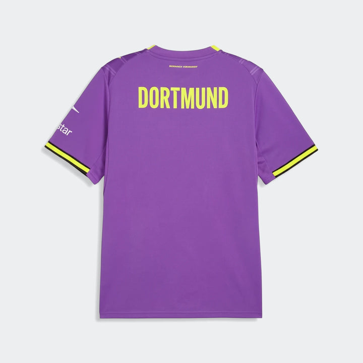 Borussia Dortmund 26/27 Third Jersey for men, purple with yellow DORTMUND text on the back.