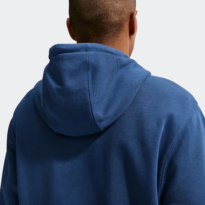 Brazil Club Blue Men'S Nike Soccer French Terry Pullover Hoodie, shown from the back on a male model.