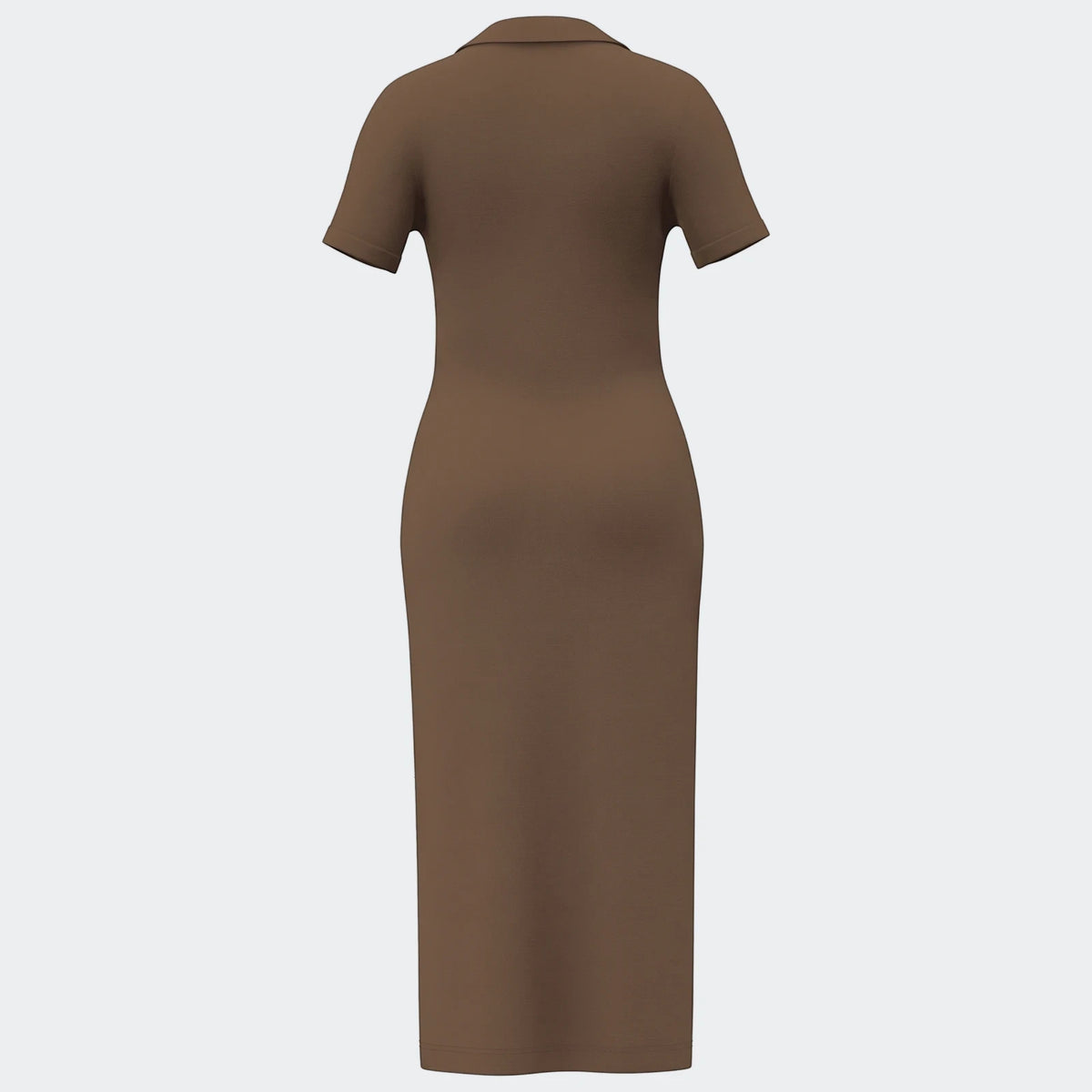 Brown Premium Essential Polo Dress for women, short-sleeved with a collar, viewed from the back.