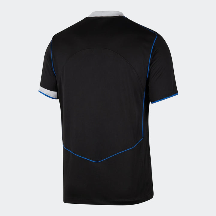 Back view of the Cfc Y Lk Df Jsy Ss Stad 3Rd 25/26 Black Tops, a short-sleeve jersey with blue piping details.