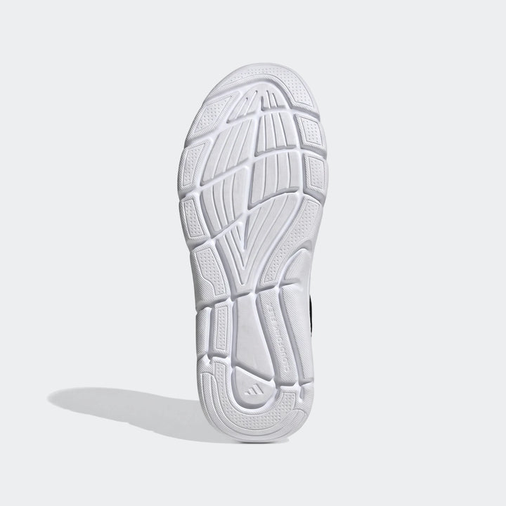 Cloudfoam Flex Lounge Rapidaflow Shoes, white sole with intricate tread pattern and Adidas logo, bottom view.
