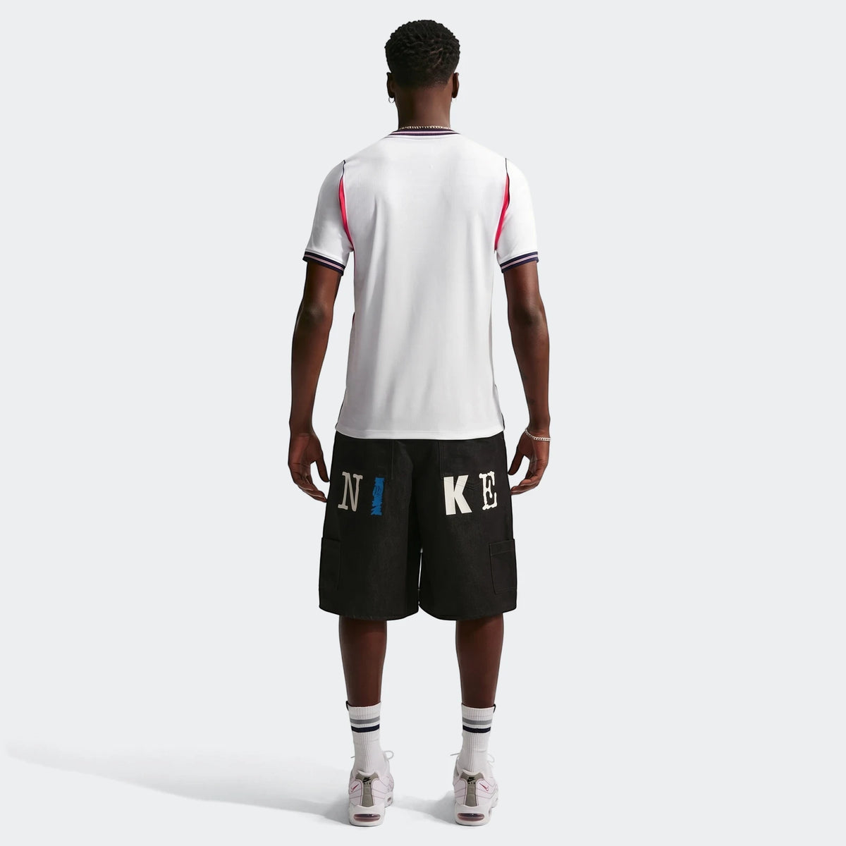 England National Team 2026 Stadium Home White Men's Nike Dri-Fit Soccer Jersey worn by a model from the back, paired with