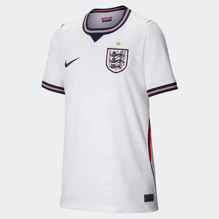 England National Team 2026 Stadium Home White Big Kids' Nike Dri-Fit Soccer Jersey displayed angled on a plain background.