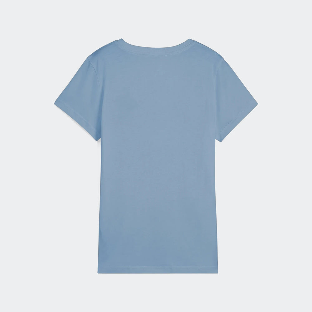 Ess Script Tee W light blue short-sleeved t-shirt, back view, made from soft cotton fabric.