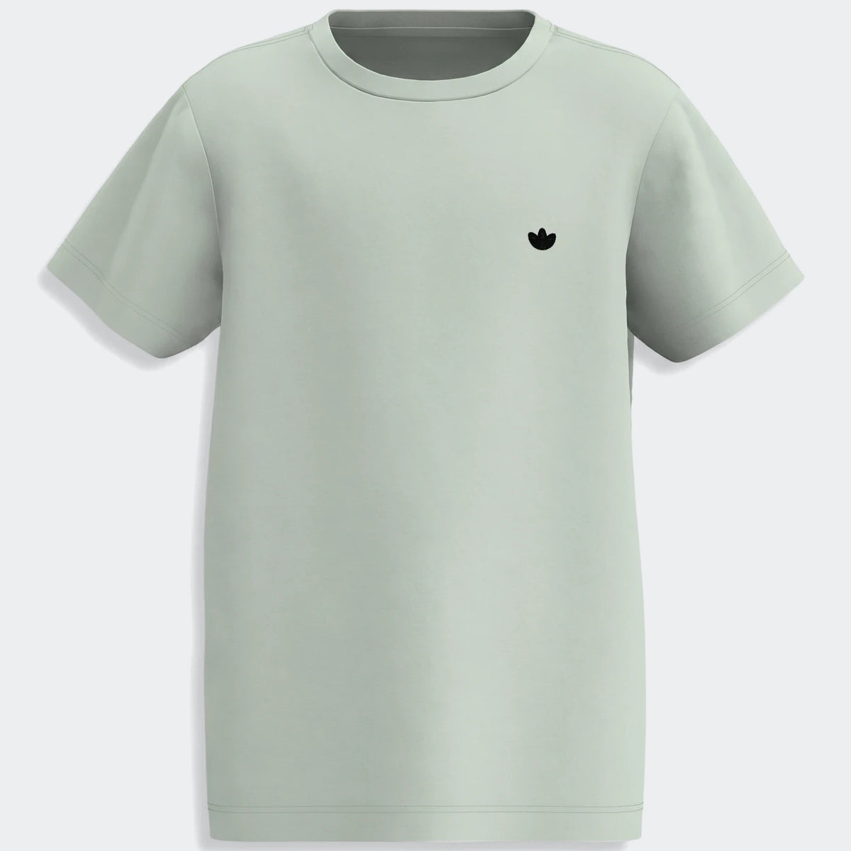 Light green short sleeve Essential Youth T-Shirt with a black trefoil logo on the chest, presented flat, front view.