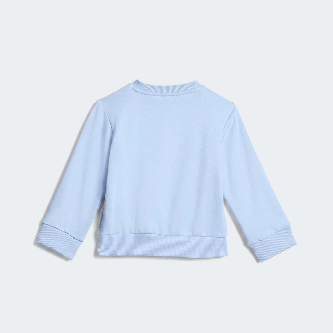 Light blue children's Essentials Jogger Set sweatshirt shown from the back, featuring ribbed cuffs and hem.