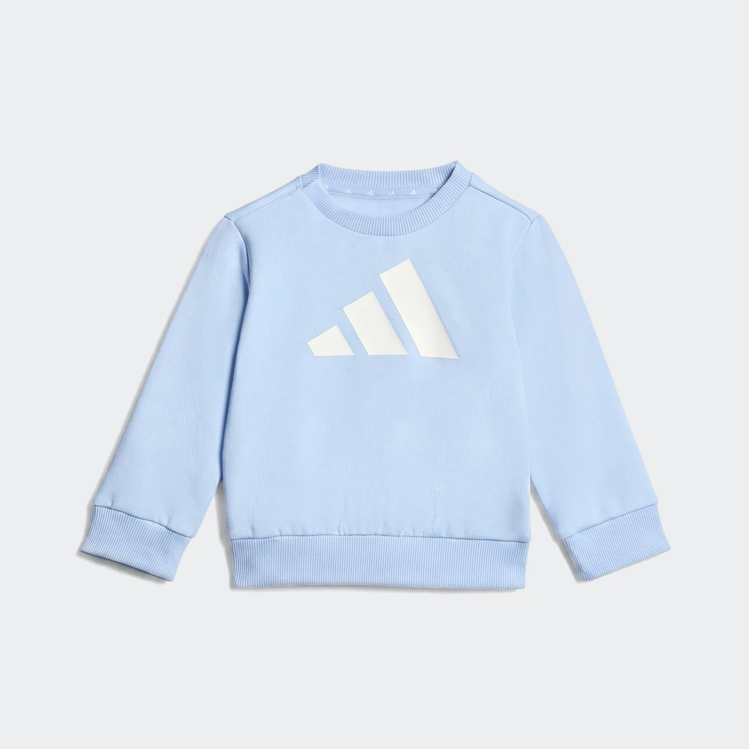Light blue Essentials Joggers Kids with a prominent white Adidas logo on the chest, featuring a crewneck and ribbed cuffs,