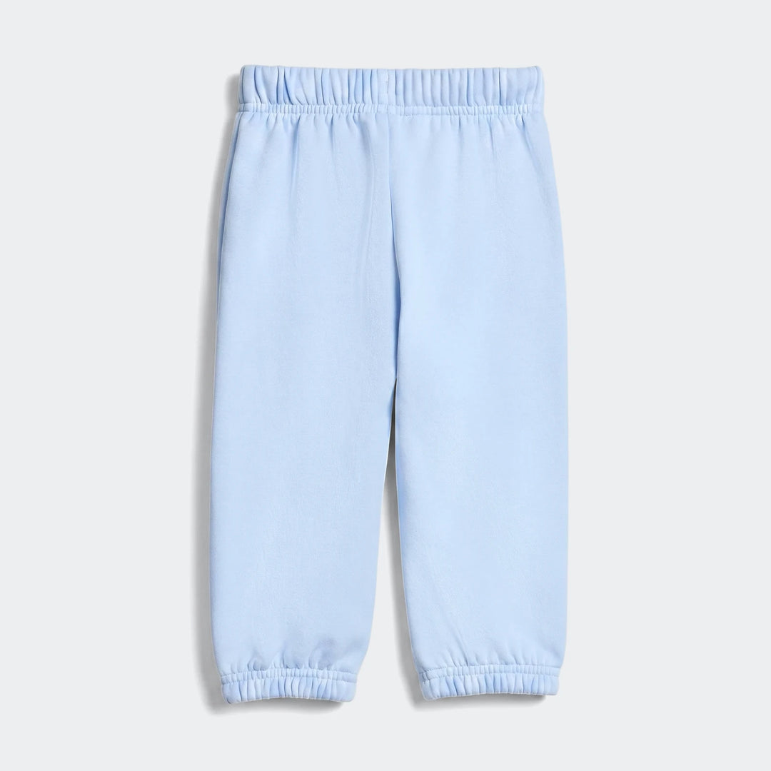 Light blue Essentials Kids Joggers, made with soft fabric, featuring an elastic waist and cuffed ankles, presented in a flat