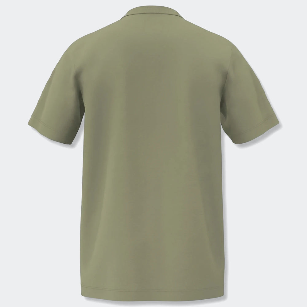 Olive green Essentials T-Shirt, short sleeve, presented from the back view on a mannequin, showcasing the relaxed fit and
