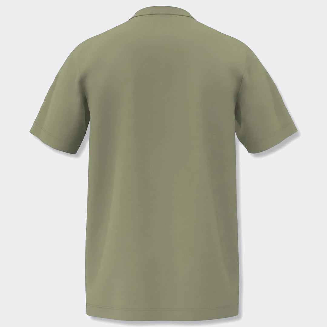 Olive green Essentials T-Shirt, short sleeve, presented from the back view on a mannequin, showcasing the relaxed fit and