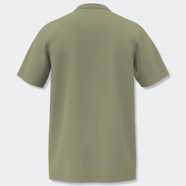 Olive green Essentials T-Shirt, short sleeve, presented from the back view on a mannequin, showcasing the relaxed fit and
