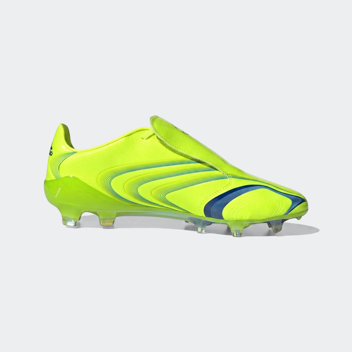 F50 Elite Fg Tunit Football Boots in vibrant neon yellow and blue, featuring a side profile view of the soccer cleat.