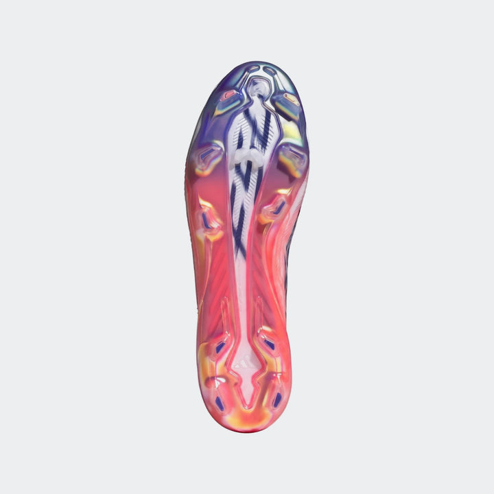 Bottom view of F50 Hyperfast Elite Firm Ground Football Boots showing the iridescent sole with molded cleats for soccer.