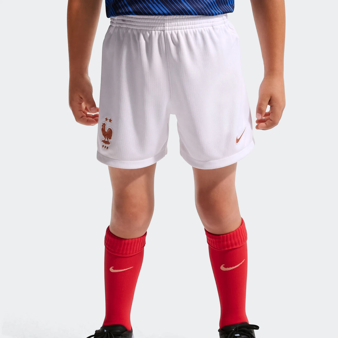 Fff 2026 Stadium Home Little Kids' Nike Soccer Replica Kit, featuring white shorts with the French Football Federation