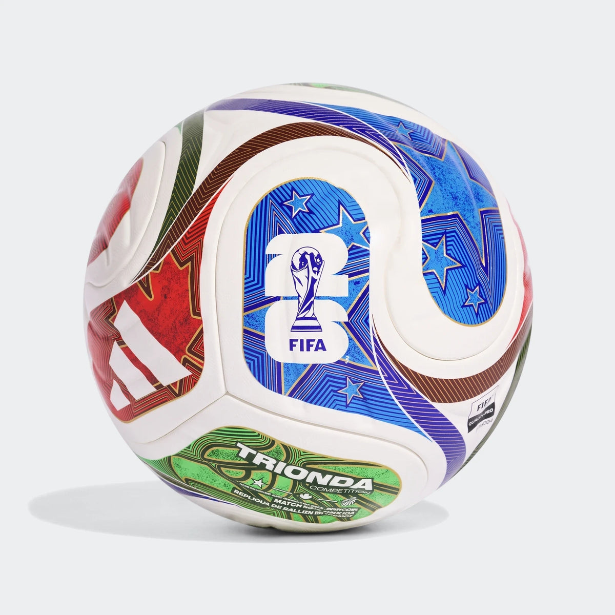 Fifa World Cup 26 Trionda Competition Ball, featuring multicolored panels and official branding.