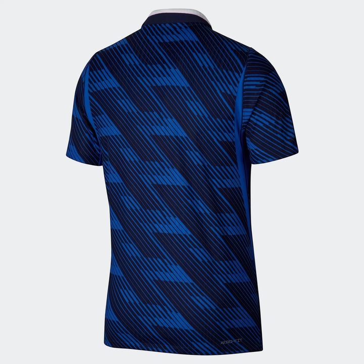 Back view of the France National Team 2026 Match Home Nike Aero-Fit soccer jersey for men, featuring a blue and black