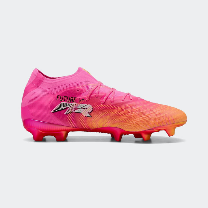 Future 9 Ultimate Fg Football Boots for unisex, featuring a striking pink to orange gradient design, shown in a side profile.
