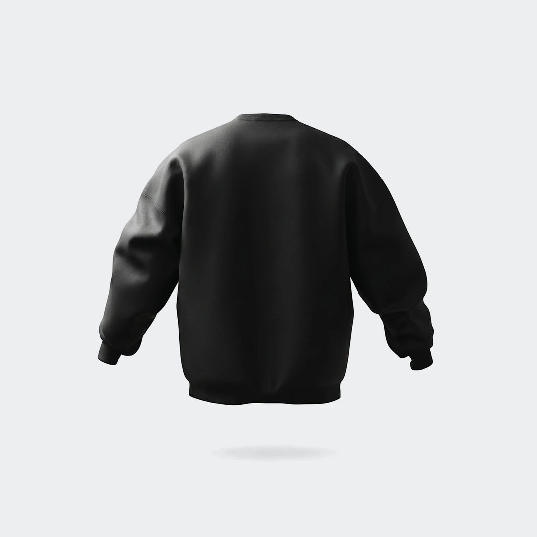 Black Future Icons 3-Bar Crew Sweatshirt, presented in a back view, highlighting the soft fabric and classic design.