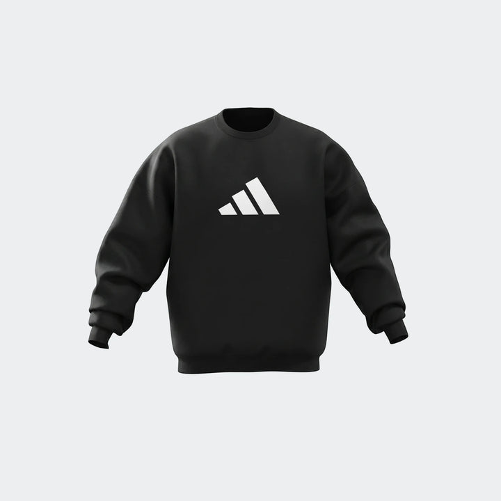 Black Future Icons 3-Bar Crew Sweatshirt with a white logo on the chest, showcasing its design and comfortable fit.