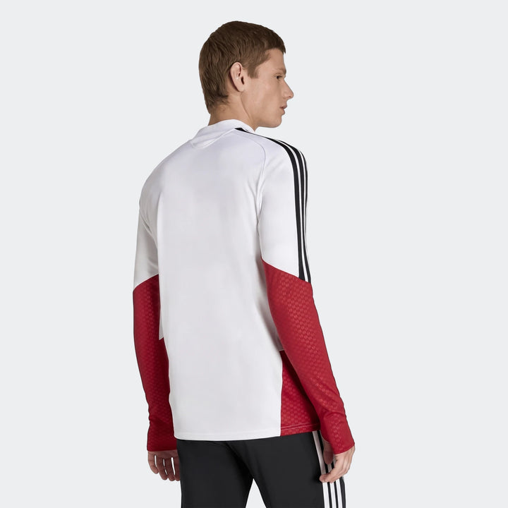Men's Germany 26 Tiro Training Top in white and red, long-sleeve, shown from the back view.