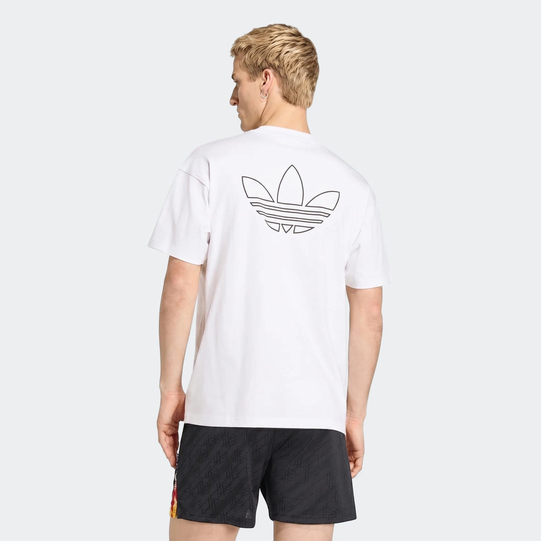Germany T-Shirt 1994 in white, featuring a black Adidas Trefoil logo on the back, worn by a male model.