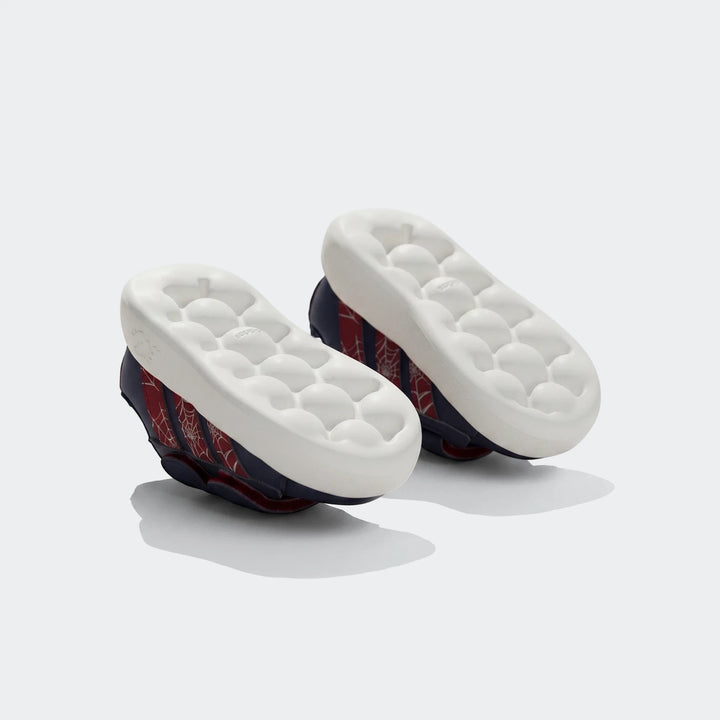 Grand Court Spider-Man Cloudfoam Kids Shoes, featuring white textured soles and red and black web-patterned uppers.