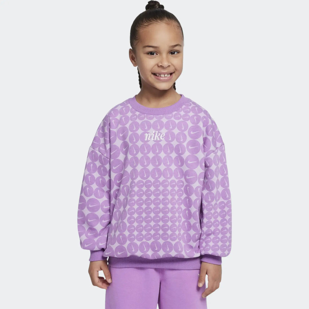 Nike Girls Essentials Allover Print Crewneck Sweatshirt - Purple