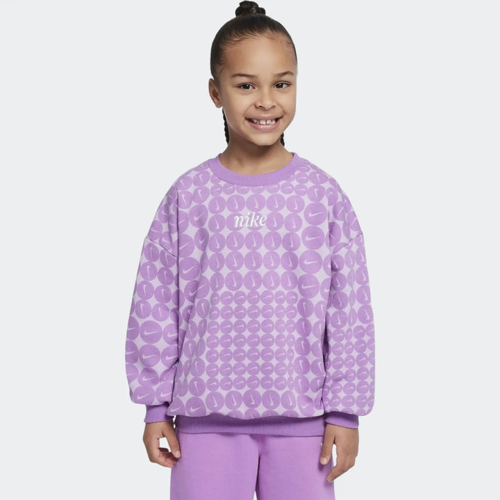 Nike Girls Essentials Allover Print Crewneck Sweatshirt - Purple