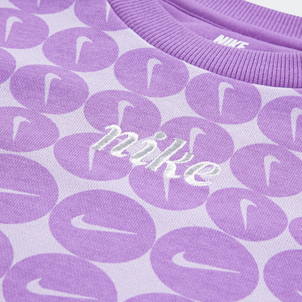 Nike Girls Essentials Allover Print Crewneck Sweatshirt - Purple