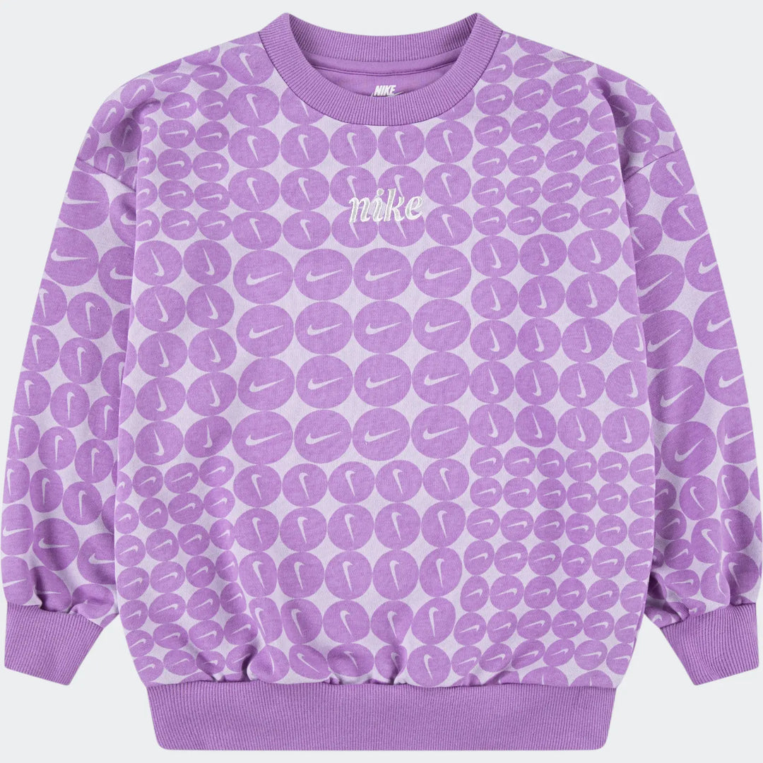 Nike Girls Essentials Allover Print Crewneck Sweatshirt - Purple