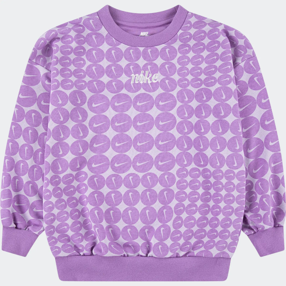 Nike Girls Essentials Allover Print Crewneck Sweatshirt - Purple