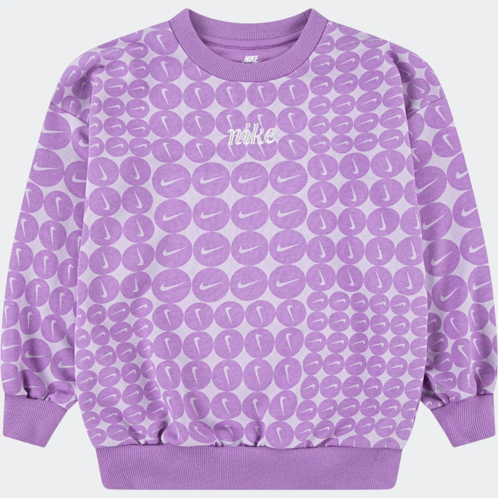 Nike Girls Essentials Allover Print Crewneck Sweatshirt - Purple