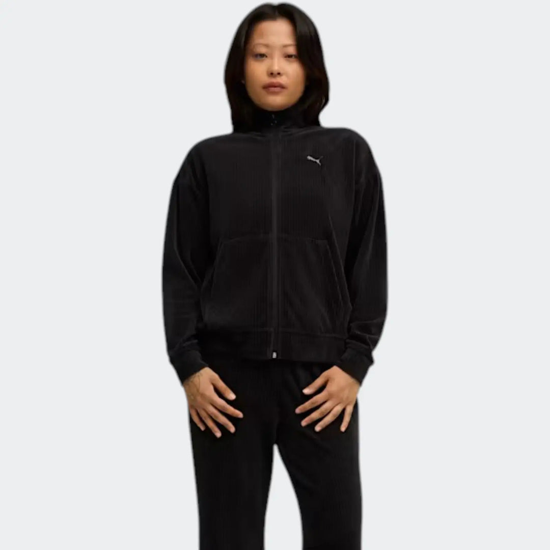 Velour Rib Relaxed Suit Black Tracksuits