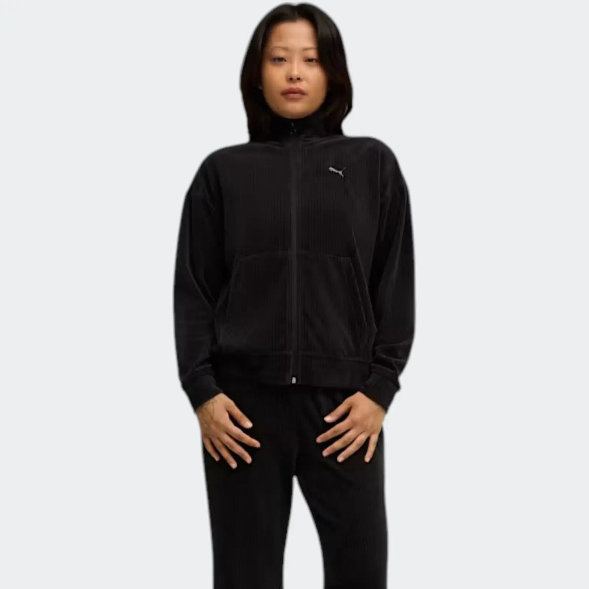 Velour Rib Relaxed Suit Black Tracksuits