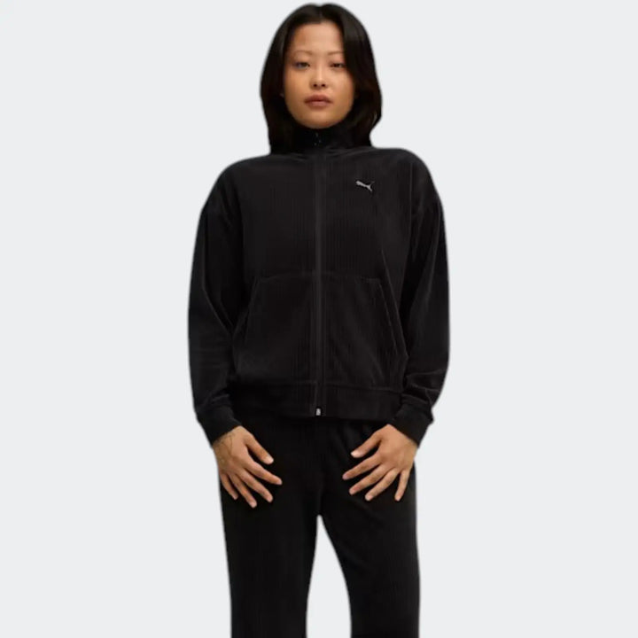 Velour Rib Relaxed Suit Black Tracksuits