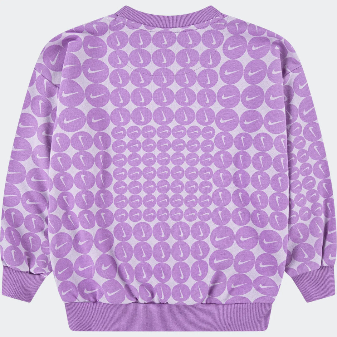 Nike Girls Essentials Allover Print Crewneck Sweatshirt - Purple