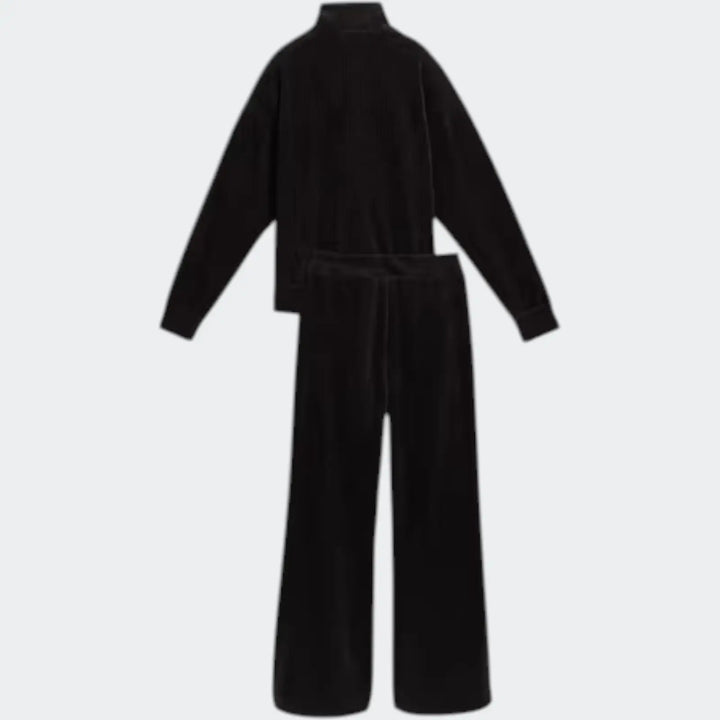 Velour Rib Relaxed Suit Black Tracksuits