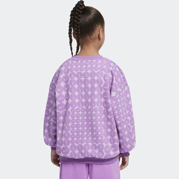 Nike Girls Essentials Allover Print Crewneck Sweatshirt - Purple