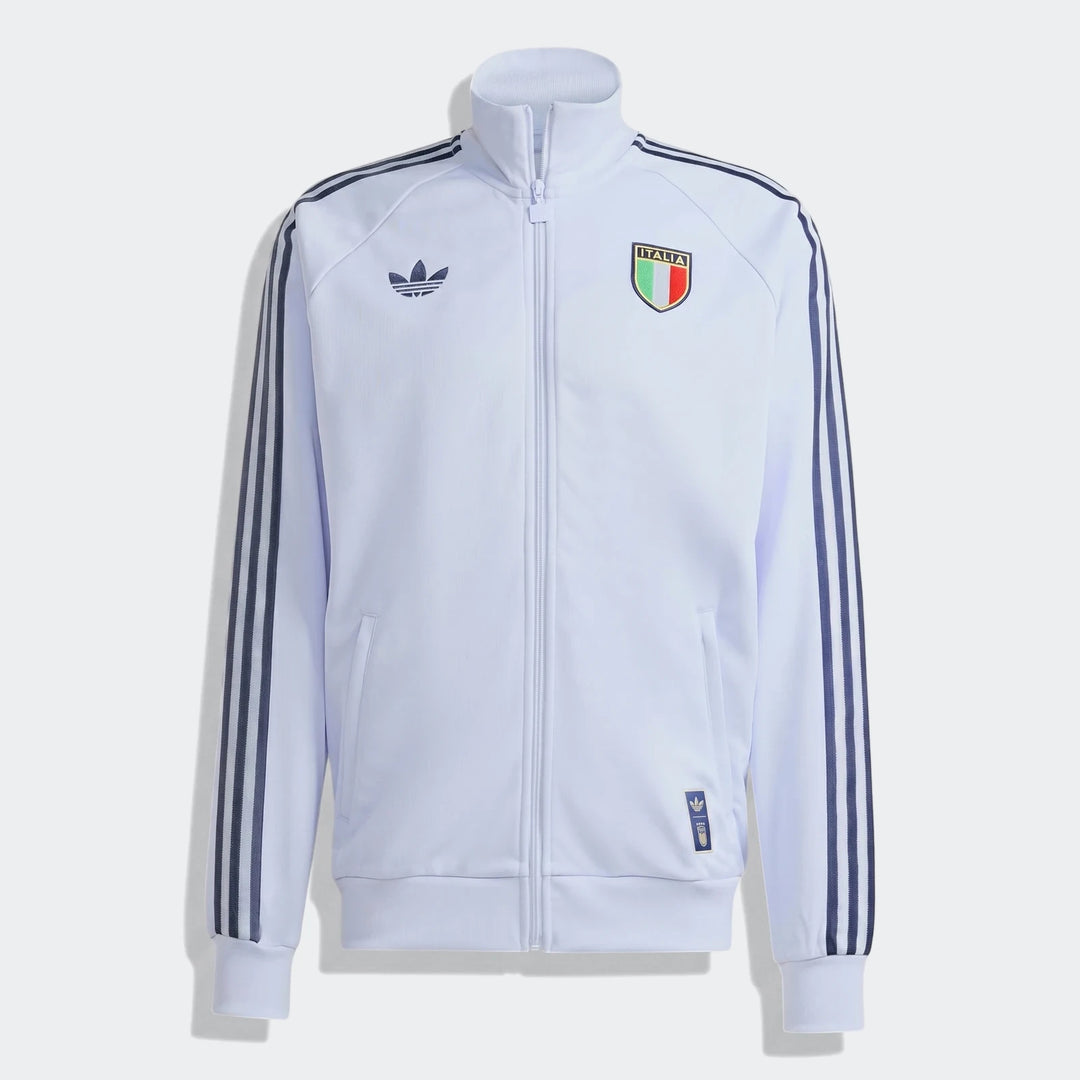Light blue Adidas Italy Originals full-zip track top, shown flat with the Adidas trefoil and Italy crest logos.