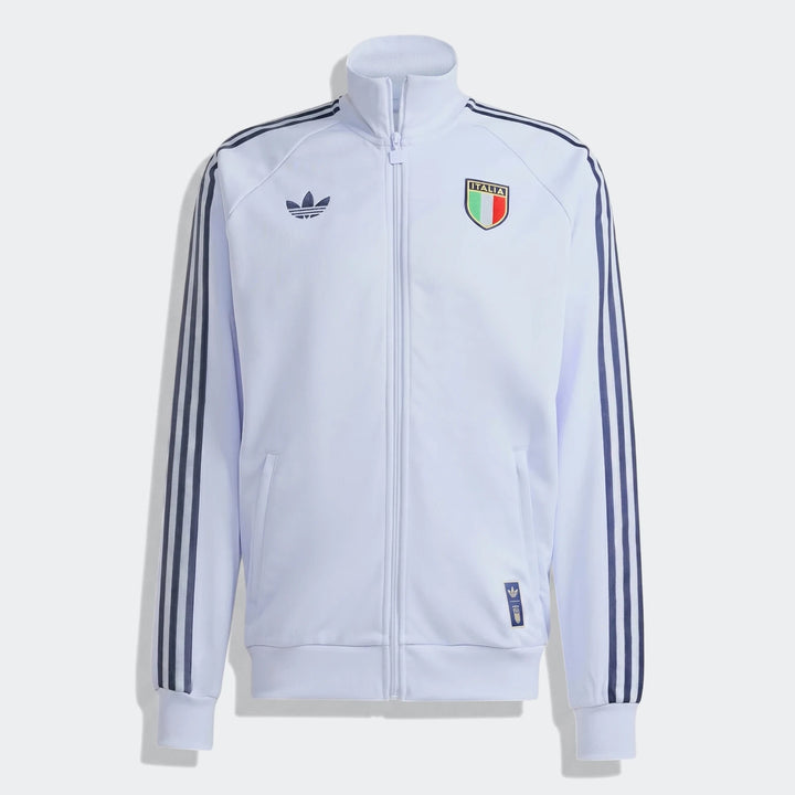 Light blue Adidas Italy Originals full-zip track top, shown flat with the Adidas trefoil and Italy crest logos.