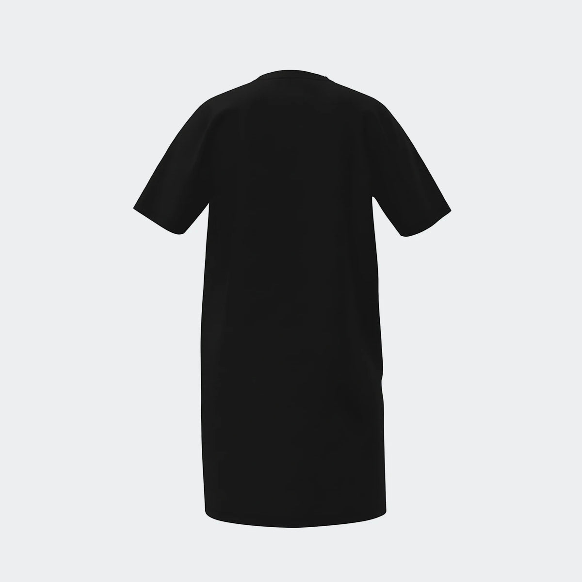 Black Jg Animal midi dress, short sleeve, back view. Loose fitting t-shirt style for women.
