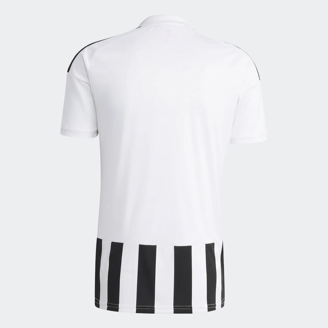 Juventus 26/27 Home Jersey, short-sleeve, featuring a white top and black and white vertical stripes, shown from the back.