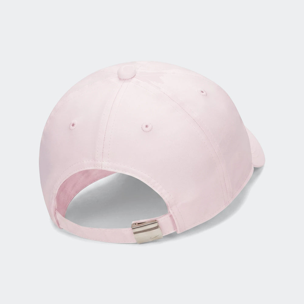 Light pink Nike Dri-FIT Club Cap, back-right view, showing six-panel construction and adjustable metallic buckle.